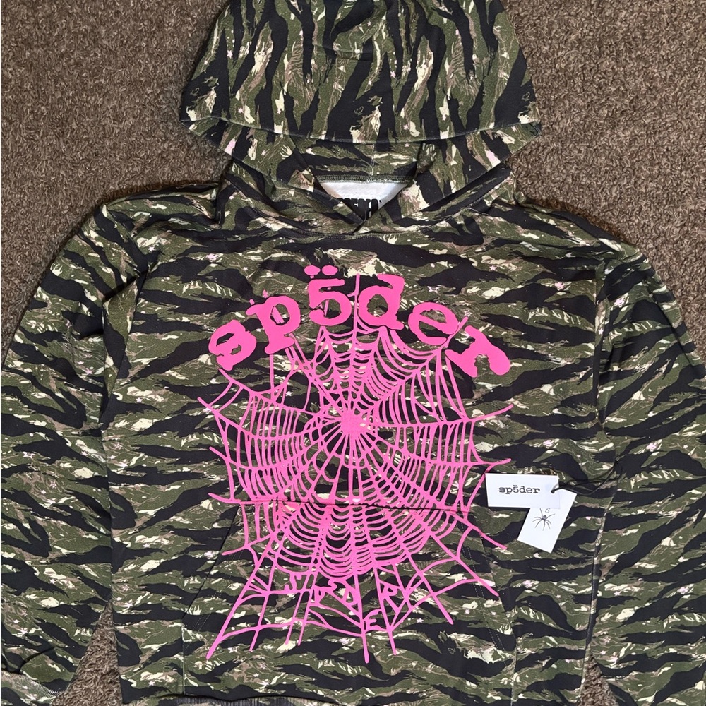 Tiger camo spider hoodie pink wording (need gone) brand new with tag